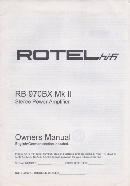 Rotel RB-970BX Mk II Bedienungsanleitung