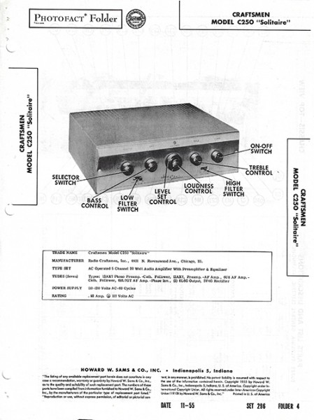Craftsmen C250 "Solitaire" - Photofact - Schematic Set 296/Folder 4