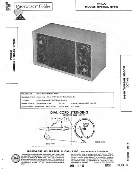 Philco H984AQ, H984E - Photofact - Schematic Set 507/Folder 13