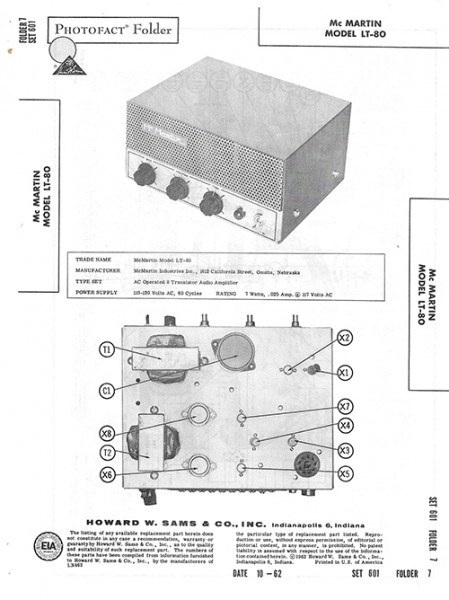 Mc Martin LT-80 - Photofact - Schematic Set 601/Folder 7