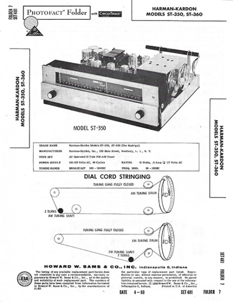 Harman-Kardon ST-350, ST-360 - Photofact - Schematic Set 481/Folder 7