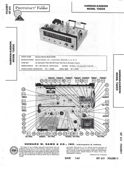 Harman-Kardon T300X - Photofact - Schematic Set 613/Folder 11