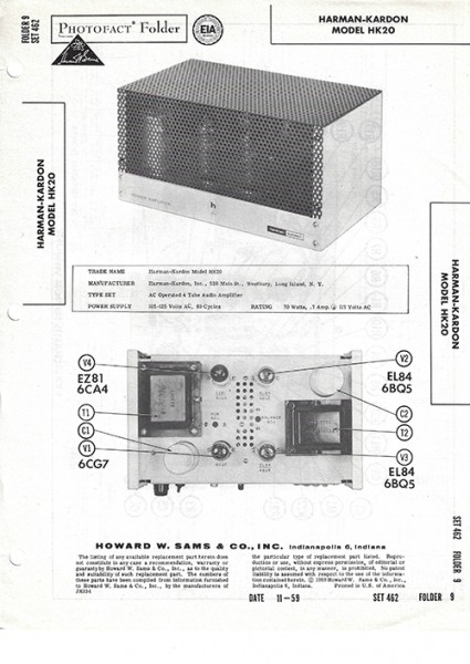 Harman-Kardon HK20 - Photofact - Schematic Set 462/Folder 9