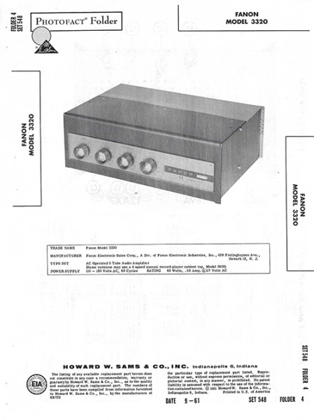 Fanon 3320 - Photofact - Schematic Set 548/Folder 4