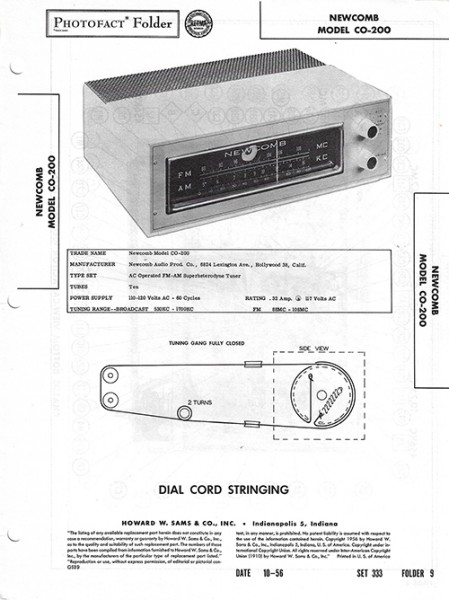 Newcomb CO-200 - Photofact - Schematic Set 333/Folder 9