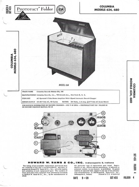 Columbia 634, 680 - Photofact - Schematic Set 455/Folder 4