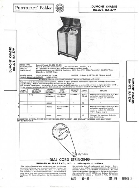 Dumont Chassis RA-378, RA-379 - Photofact - Schematic Set 373/Folder 3