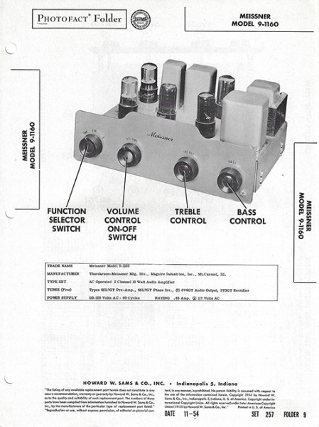Meissner 9-1160 - Photofact - Schematic Set 257/Folder 9