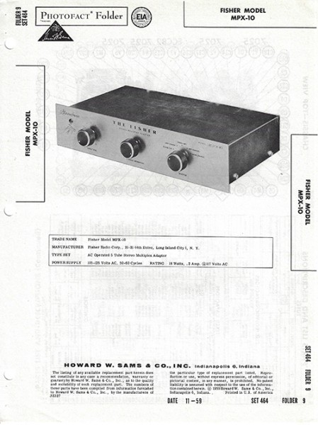 Fisher MPX-10 - Photofact - Schematic Set 464/Folder 9