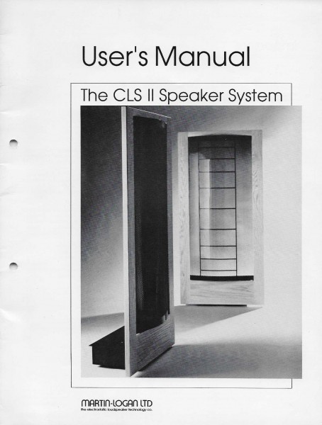 Martin Logan The CLS II Speaker System Bedienungsanleitung
