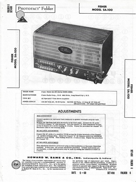 Fisher SA-100 - Photofact - Schematic Set 490/Folder 6