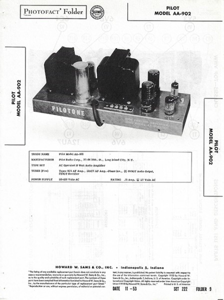 Pilot AA-902 - Photofact - Schematic Set 222/Folder 9