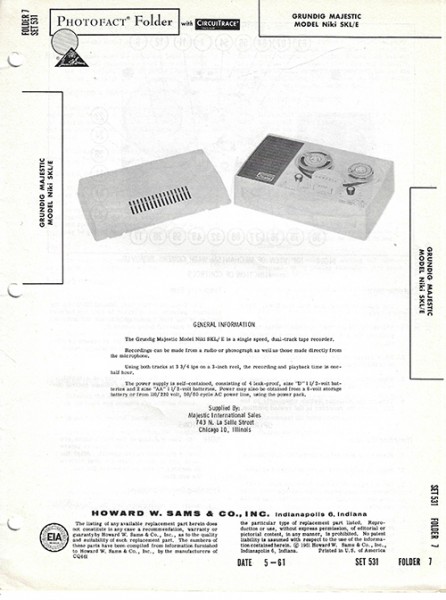 Grundig Majestic Niki SKL/E - Photofact - Schematic Set 531/Folder 7