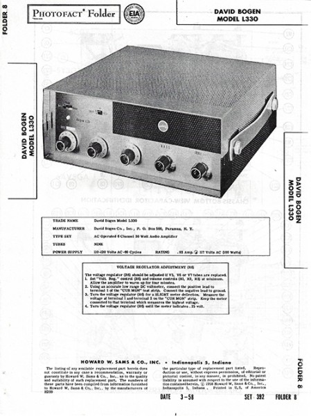 Bogen L330 - Photofact - Schematic Set 392/Folder 8