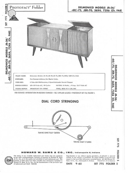 Delmonico JB-36/-60/-72, JBR-70, 36X4, 72X6 - Photofact - Schematic Set 775/Folder 5