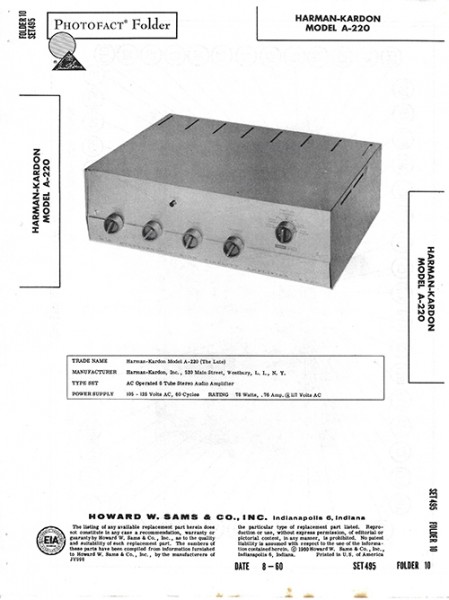 Harman-Kardon A-220 - Photofact - Schematic Set 495/Folder 10