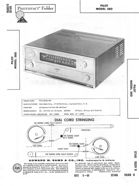 Pilot 580 - Photofact - Schematic Set 488/Folder 10