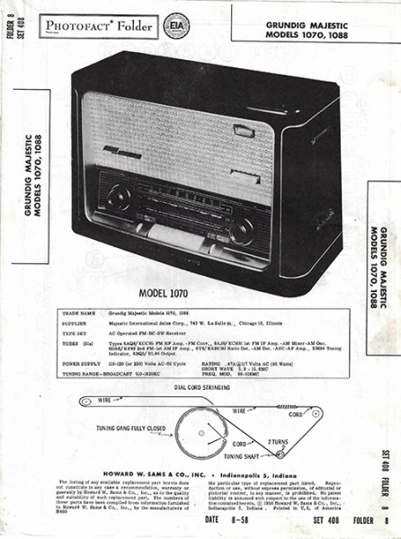 Grundig Majestic 1070, 1088 - Photofact - Schematic Set 408/Folder 8