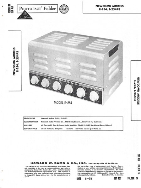 Newcomb E-254, E-254P3 - Photofact - Schematic Set 457/Folder 14
