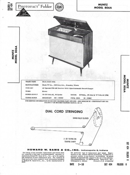 Muntz 806A - Photofact - Schematic Set 434/Folder 8