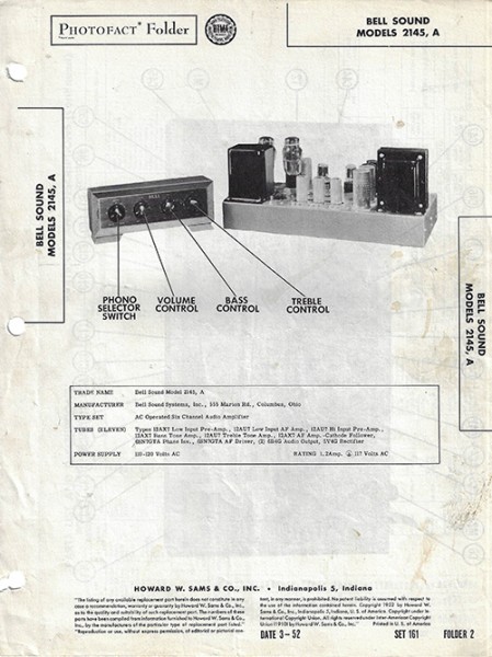 Bell Sound 2145, A - Photofact - Schematic Set 161/Folder 2