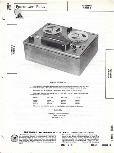 Tanberg 6 - Photofact - Schematic Set 530/Folder 13