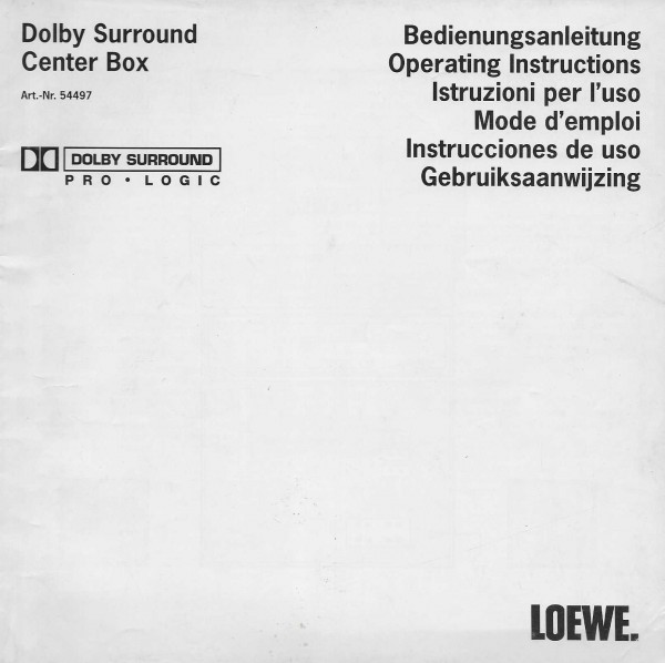 Loewe Dolby Sourround Center Box Bedienungsanleitung