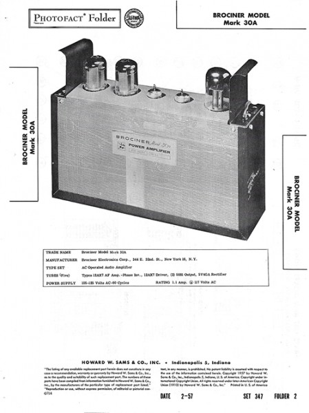 Brociner Mark 30A - Photofact - Schematic Set 347/Folder 2