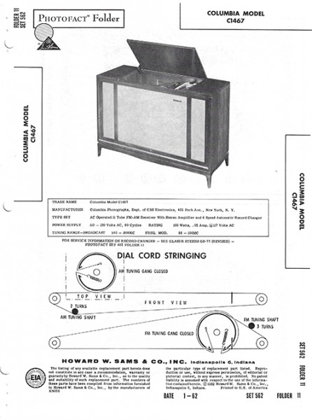 Columbia C1467 - Photofact - Schematic Set 562/Folder 11