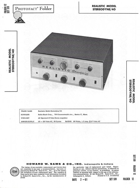 Realistic Stereodyne/40 - Photofact - Schematic Set 519/Folder 12