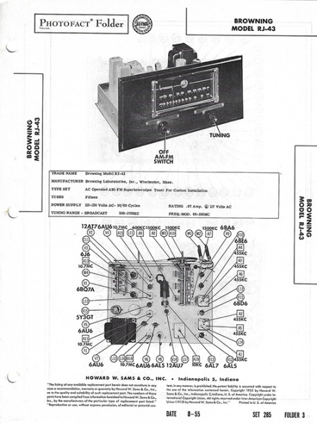 Browning RJ-43 - Photofact - Schematic Set 285/Folder 3