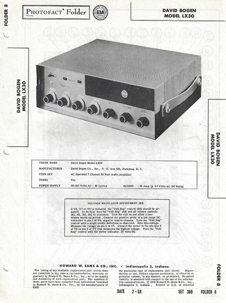 Bogen LX30 - Photofact - Schematic Set 389/Folder 8