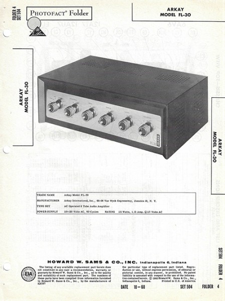 Arkay FL-30 - Photofact - Schematic Set 504/Folder 4