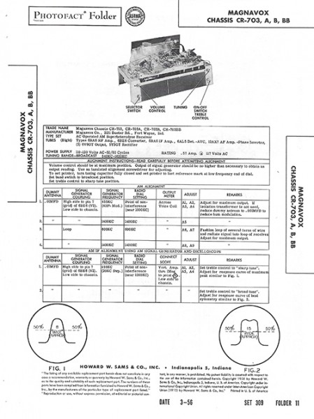 Magnavox Chassis CR-703, A, B, BB - Photofact - Schematic Set 309/Folder 11
