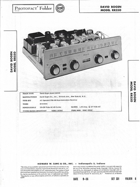 Bogen RR550 - Photofact - Schematic Set 331/Folder 6