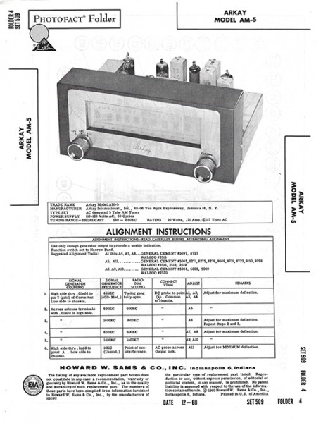 Arkay AM-5 - Photofact - Schematic Set 509/Folder 4