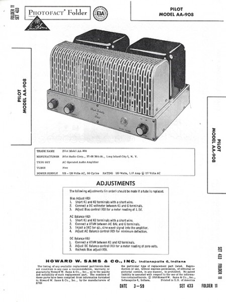 Pilot AA-908 - Photofact - Schematic Set 433/Folder 11