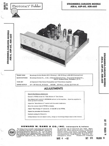 Stromberg-Carlson ASE-6, ASP-60, ASR-660 - Photofact - Schematic Set 573/Folder 14