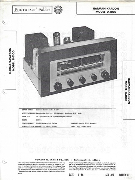 Harman-Kardon D-1100 - Photofact - Schematic Set 329/Folder 8