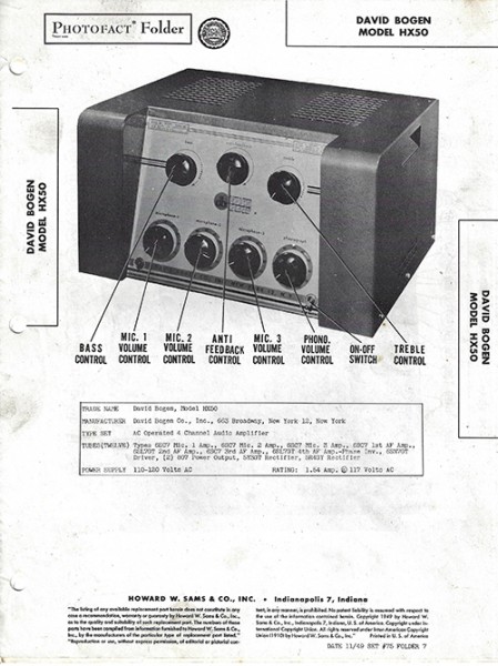 Bogen HX50 - Photofact - Schematic Set 75/Folder 7