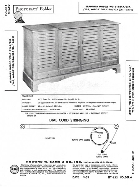 Bradford WG-31124A/25A/26A, WG-31130A/31A/32A - Photofact - Schematic Set 622/Folder 6