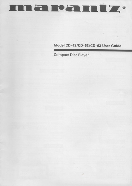 Marantz CD-43 / CD-53 / CD-63 Bedienungsanleitung
