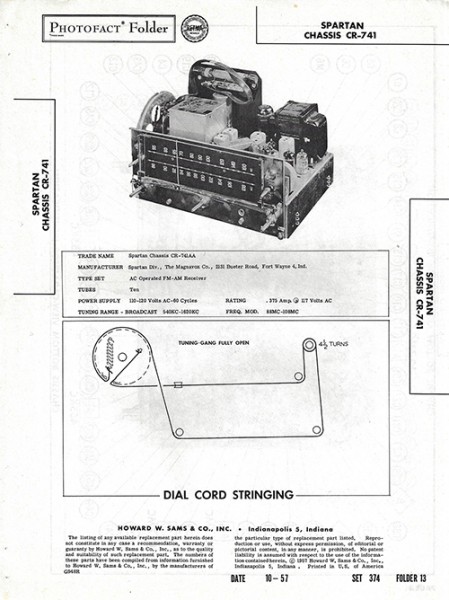 Spartan Chassis CR-741 - Photofact - Schematic Set 374/Folder 13