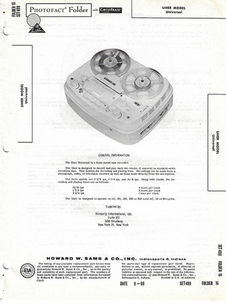 Uher Universal - Photofact - Schematic Set 499/Folder 16