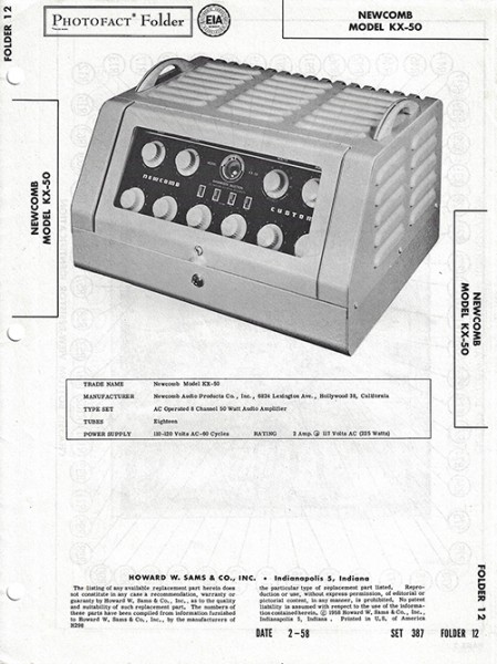 Newcomb KX-50 - Photofact - Schematic Set 387/Folder 12