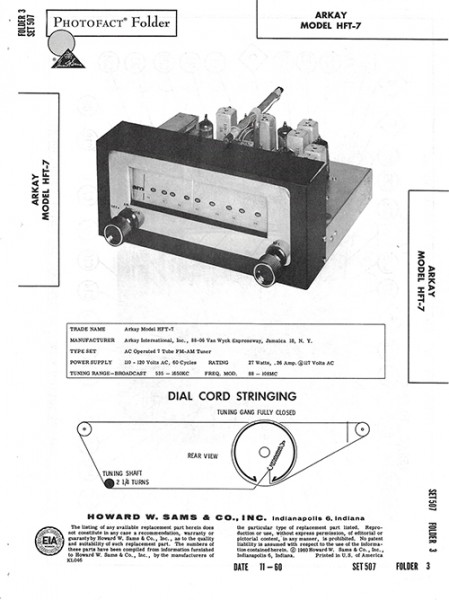 Arkay HFT-7 - Photofact - Schematic Set 507/Folder 3