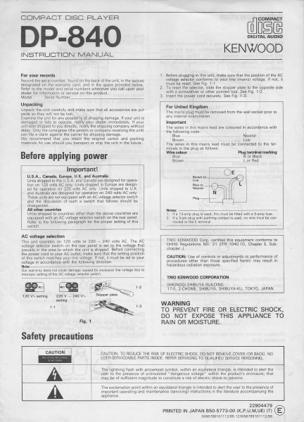 Kenwood DP-840 Bedienungsanleitung