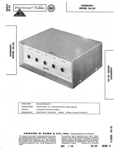 Harmony SA-20 - Photofact - Schematic Set 470/Folder 14