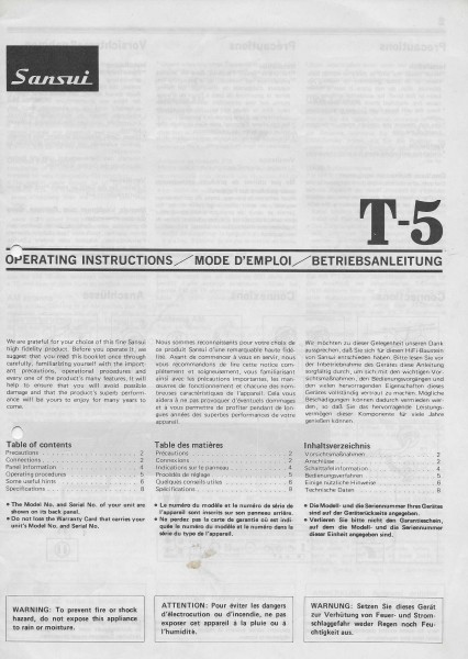 Sansui T-5 Bedienungsanleitung