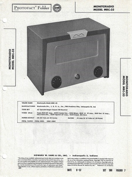 Monitoradio MRC-33 - Photofact - Schematic Set 368/Folder 7